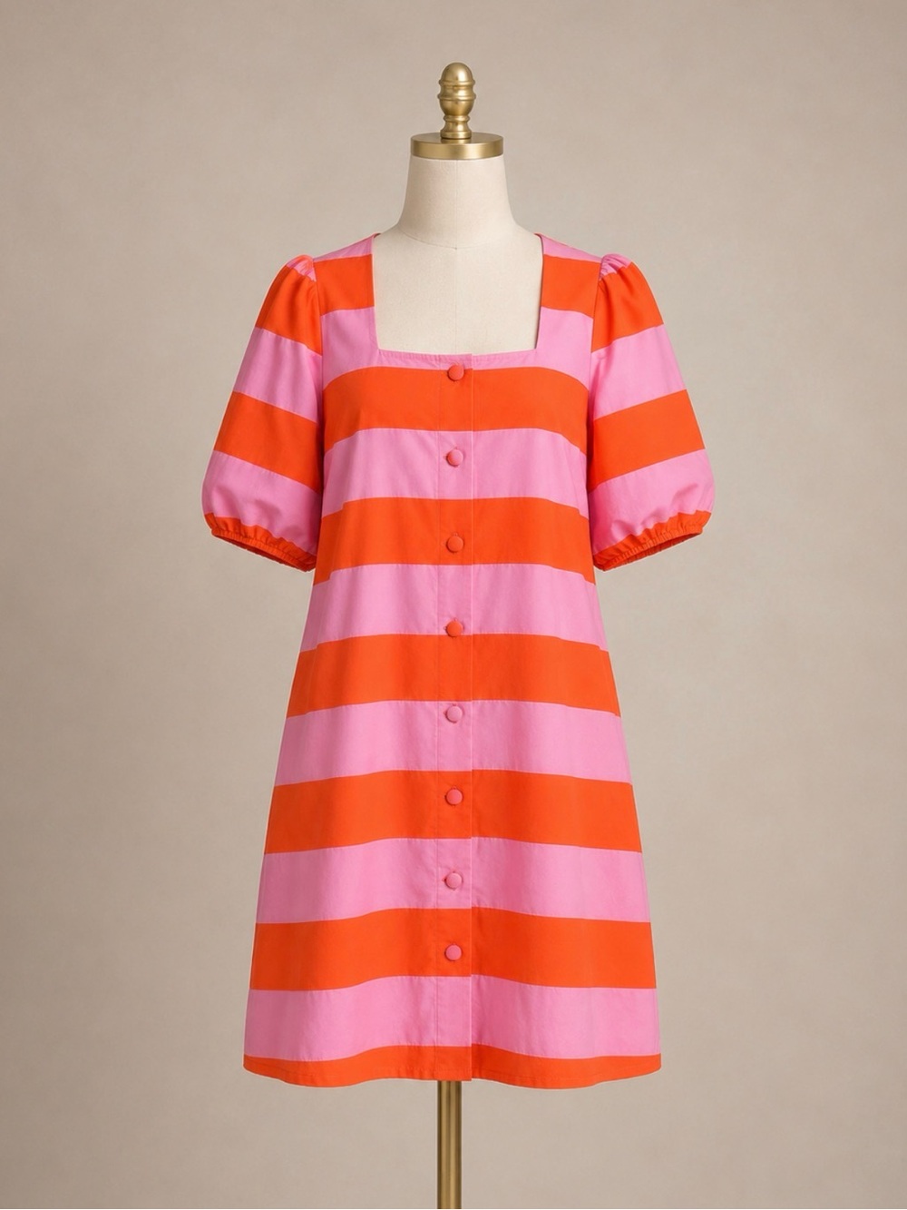 NWT ENTRO PLUS Size Pink and Orange Striped Button Front Mini Dress  Size 1X